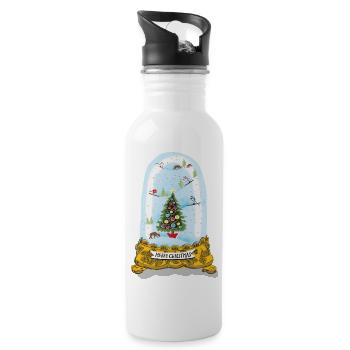 Christmas Snow Globe - Water bottle with straw - white - Right