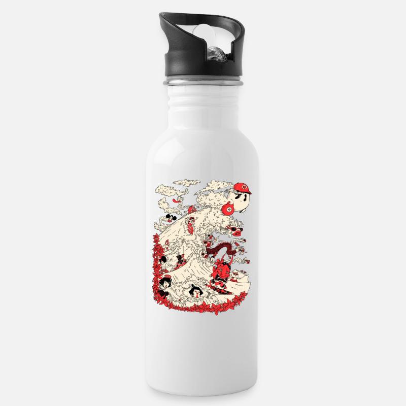 Kanagawa Surfen - Trinkflasche mit integriertem Trinkhalm - Weiß