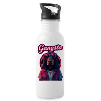Basset Hound Gangster Hund Sonnenbrille Geschenk - Trinkflasche mit integriertem Trinkhalm - Weiß - Rechts