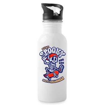 Halloween Skeleton Rides Skateboard - Water bottle with straw - white - Right