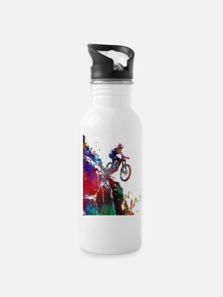 BMX rider sport art #sport #bike - Gourde avec paille intégrée - blanc