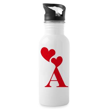 Roter Herz-Buchstabe - Trinkflasche mit integriertem Trinkhalm - Weiß - Rechts
