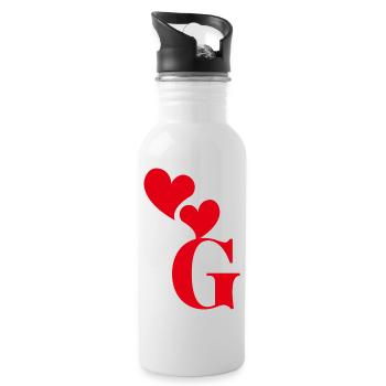 Buchstabe g rotes Herz - Trinkflasche mit integriertem Trinkhalm - Weiß - Rechts
