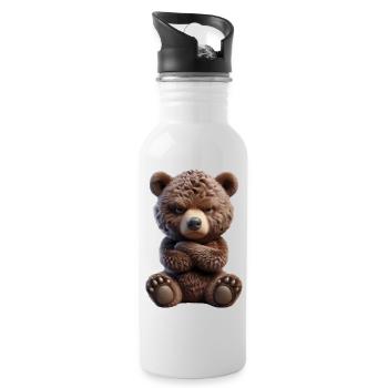 Bär grimmig 2 - Trinkflasche mit integriertem Trinkhalm - Weiß - Rechts