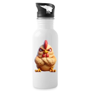 Hahn grimmig 2 - Trinkflasche mit integriertem Trinkhalm - Weiß - Rechts