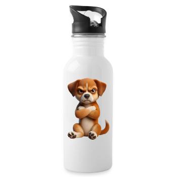 Hund grimmig 1 - Trinkflasche mit integriertem Trinkhalm - Weiß - Rechts