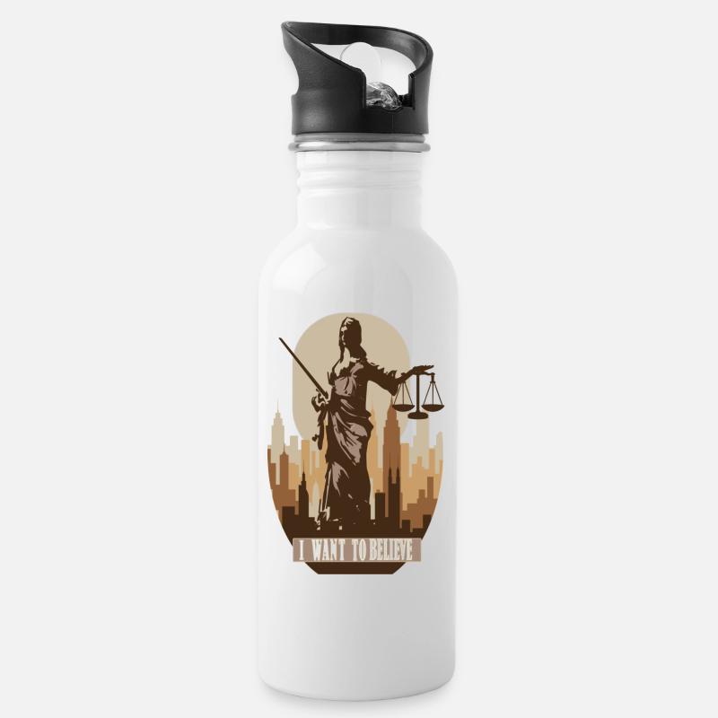 Gerechtigkeit - Trinkflasche mit integriertem Trinkhalm - Weiß