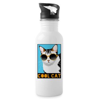 Fun Cool Cat - Stylish Feline Meme - Water bottle with straw - white - Right