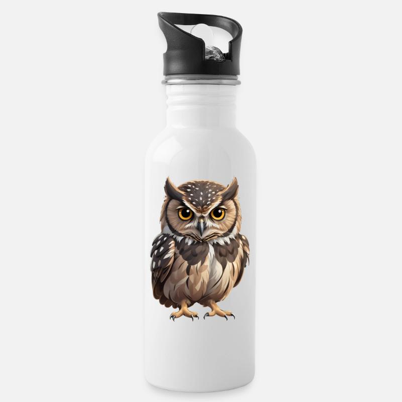 Junge braune Eule - Trinkflasche mit integriertem Trinkhalm - Weiß