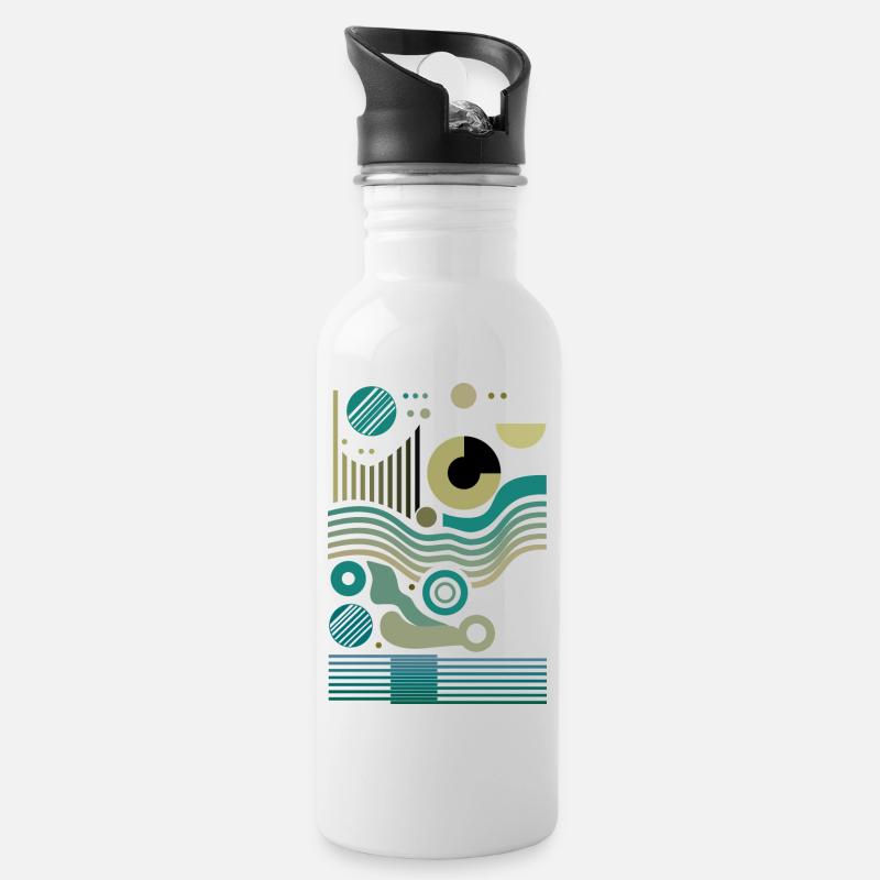 Design "Fractal Pulse" - Trinkflasche mit integriertem Trinkhalm - Weiß