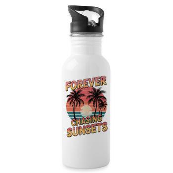 coucher de soleil - palmiers vacances - Gourde avec paille intégrée - blanc - Droite