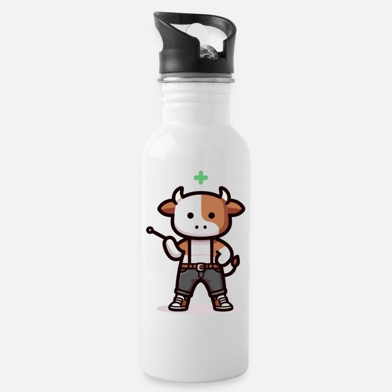 Kuh mit Indikator - Trinkflasche mit integriertem Trinkhalm - Weiß