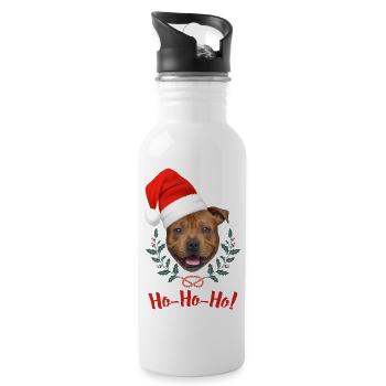 Tête de staffie rouge avec bonnet de père Noël - Gourde avec paille intégrée - blanc - Droite