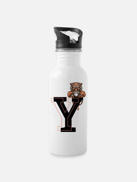 Brief und Tiger - Geschenkidee - Trinkflasche mit integriertem Trinkhalm - Weiß