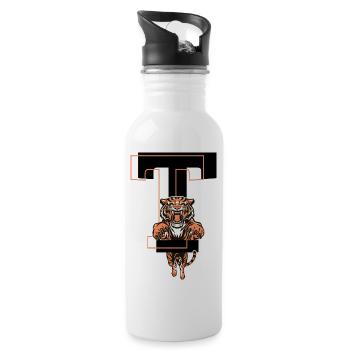 Tiger Buchstabe T - Geschenkidee - Trinkflasche mit integriertem Trinkhalm - Weiß - Rechts