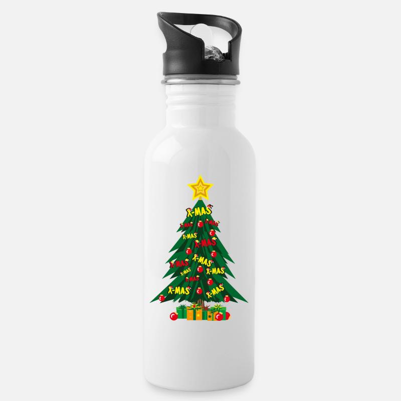 Weihnachtsbaum mit viel Liebe und Stern. - Trinkflasche mit integriertem Trinkhalm - Weiß