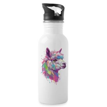 Alpaga Lama Nature animale Zoo Andes Inca Art coloré - Gourde avec paille intégrée - blanc - Droite
