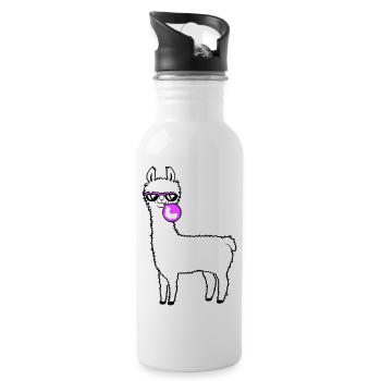Llama chewing gum bubble bubble blowing alpaca - Water bottle with straw - white - Right