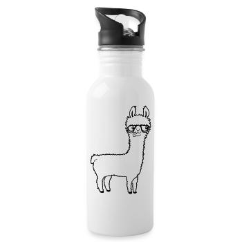 Lama Nerd geek Hornbrille Schlau Lustig Grimasse - Trinkflasche mit integriertem Trinkhalm - Weiß - Rechts