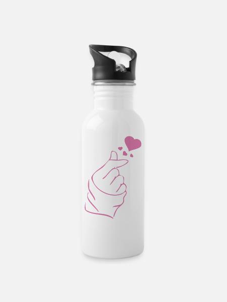 Finger heart k-pop K-drama 2 couleurs custom - Gourde avec paille intégrée - blanc
