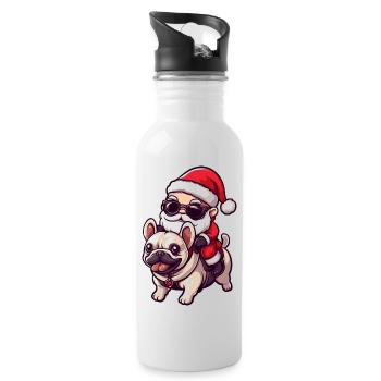 French Buldog Dog Santa Claus Cartoon - Water bottle with straw - white - Right