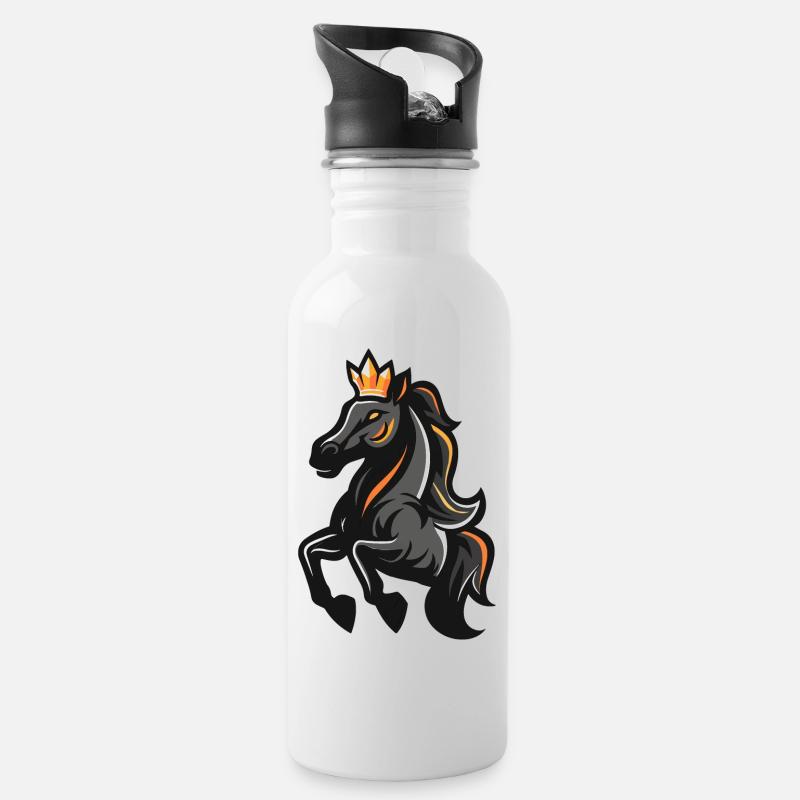 Pferd Cartoon Krone - Trinkflasche mit integriertem Trinkhalm - Weiß