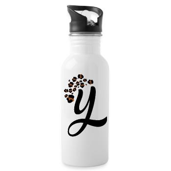 Buchstaben- und Leopardenmuster - Trinkflasche mit integriertem Trinkhalm - Weiß - Rechts