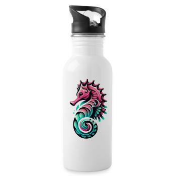 Seepferd schwimmen wild Wasser Kita Einschulung lo - Trinkflasche mit integriertem Trinkhalm - Weiß - Rechts