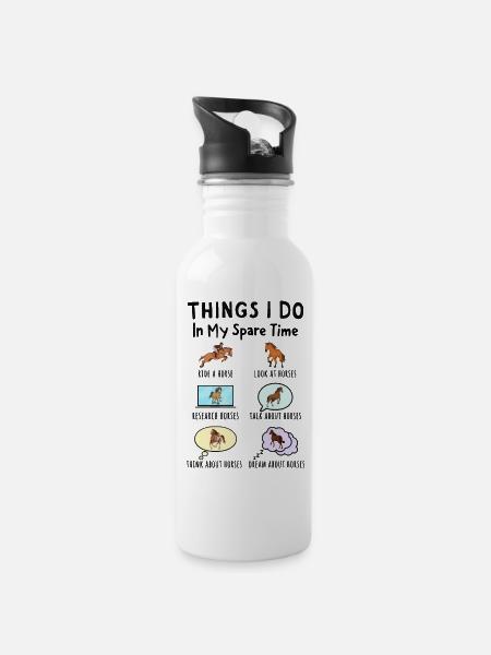 Was ich in meiner Freizeit mache: Alles über Pferd - Trinkflasche mit integriertem Trinkhalm - Weiß