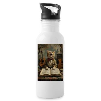 singing cat - Water bottle with straw - white - Right