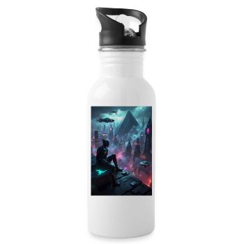 Cyberpunk graphics. - Water bottle with straw - white - Right