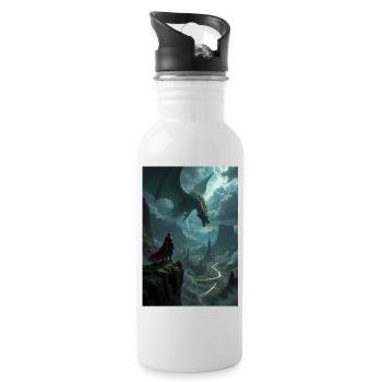 Fantasy-Gemälde, Drache. - Trinkflasche mit integriertem Trinkhalm - Weiß - Rechts