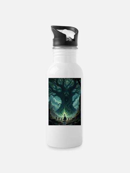 Fantasy tree image. - Water bottle with straw - white