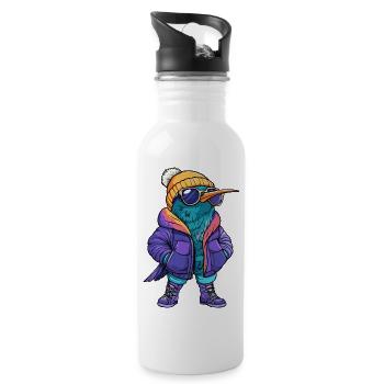 Kolibri Vogel Cool Comic - Trinkflasche mit integriertem Trinkhalm - Weiß - Rechts