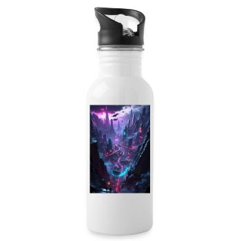 A city in the cyberpunk valley - Water bottle with straw - white - Right
