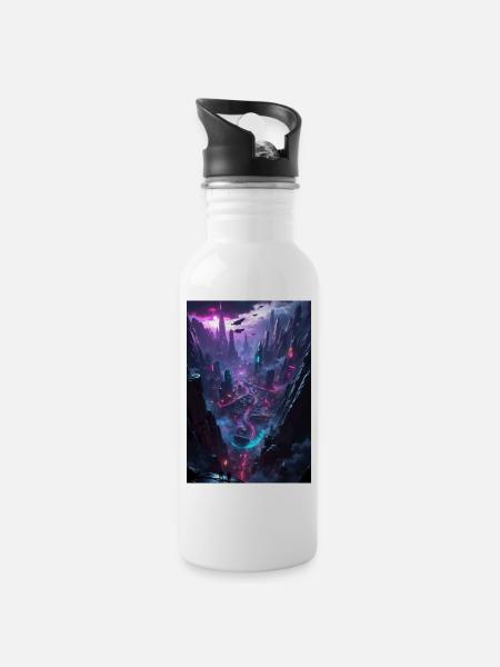 Eine Stadt im Cyberpunk-Tal - Trinkflasche mit integriertem Trinkhalm - Weiß
