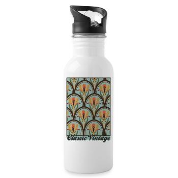 Classic Vintage – Art Nouveau Pattern - Water bottle with straw - white - Right