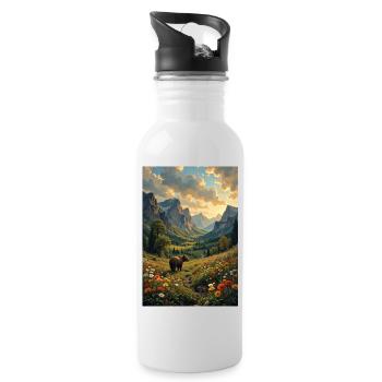 Picture Landscape with a bear. - Water bottle with straw - white - Right
