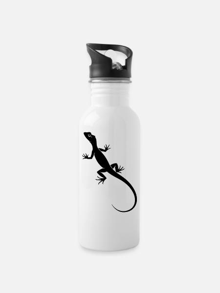 Lizard - Water bottle with straw - white
