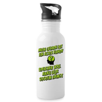 Mein Gehirn ist ein altes Handy … - Trinkflasche mit integriertem Trinkhalm - Weiß - Rechts