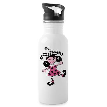 Fasching, Karneval, Harlekin - Trinkflasche mit integriertem Trinkhalm - Weiß - Rechts