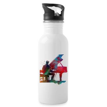 Pianist music art - Water bottle with straw - white - Right