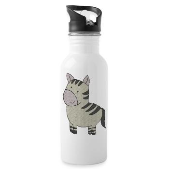 zebra stoff - Trinkflasche mit integriertem Trinkhalm - Weiß - Rechts