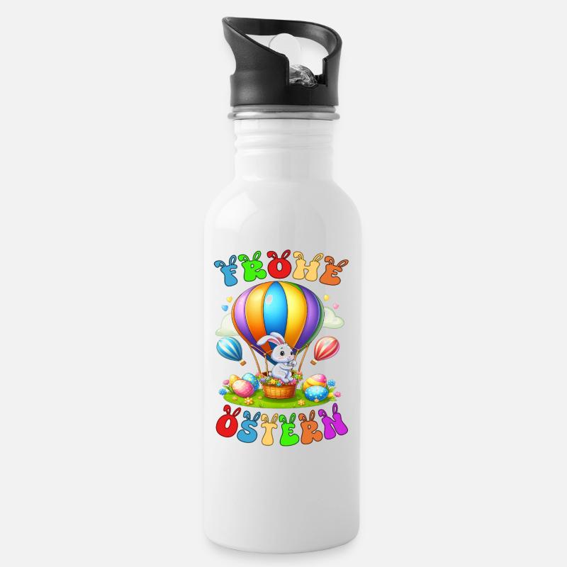 Frohe Ostern - Trinkflasche mit integriertem Trinkhalm - Weiß