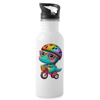 Petit dino avec vélo et casque - Gourde avec paille intégrée - blanc - Droite