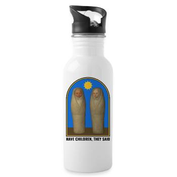 Surreal Renaissance Babies – Art Meets Humor - Water bottle with straw - white - Right