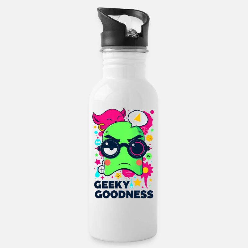 Geekige Güte - Trinkflasche mit integriertem Trinkhalm - Weiß