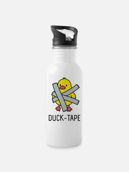 Duck Tape – jeu de mots avec canard et ruban adhésif - Gourde avec paille intégrée - blanc