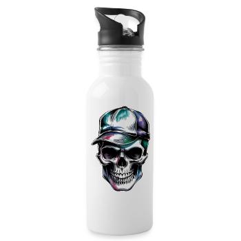 Schädel mit mütze - Trinkflasche mit integriertem Trinkhalm - Weiß - Rechts