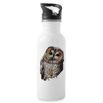 Waldkauz einzeln - Trinkflasche mit integriertem Trinkhalm - Weiß - Rechts